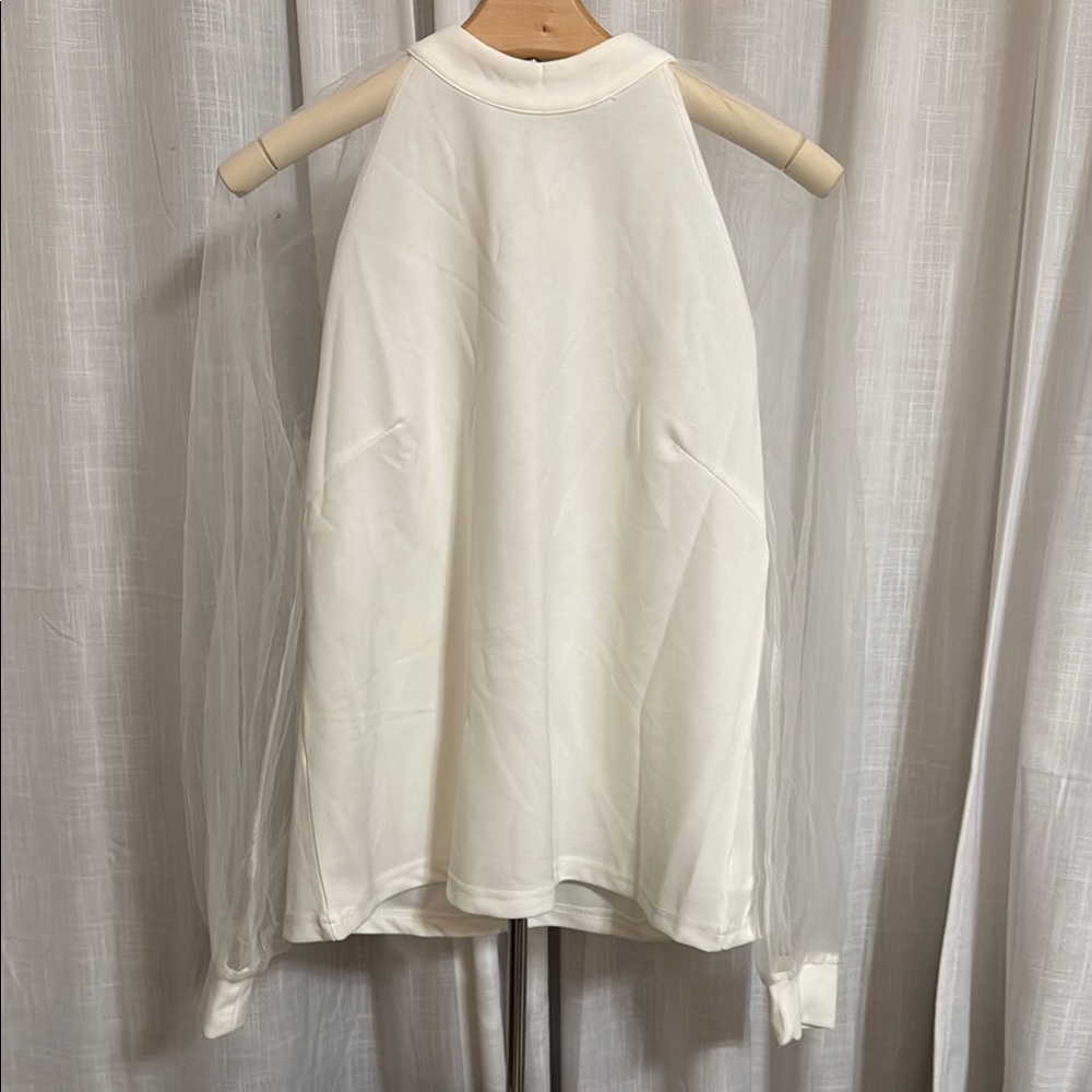 Stylish White Blouse with Sheer Sleeves